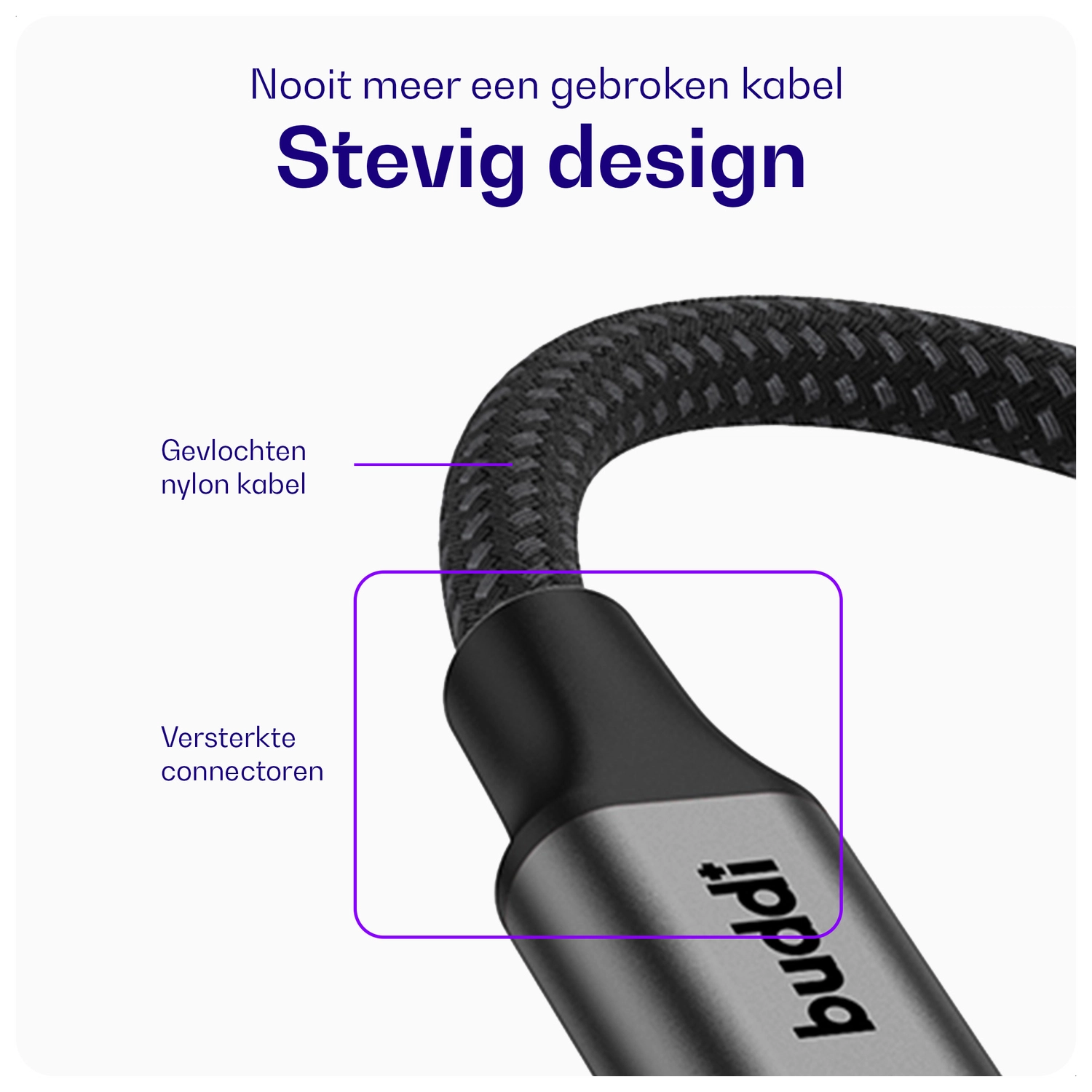 Buddi Flex USB-C naar Micro-USB Kabel 12W Fast Charge 2M Zwart afbeelding 6