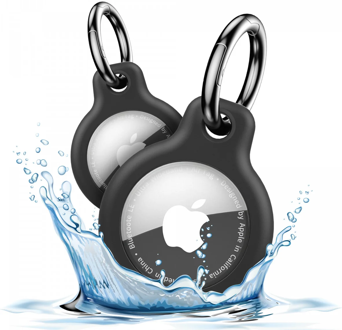 Apple AirTag TPU Sleutelhanger Hoesje Waterdicht Zwart (2-Pack) afbeelding 2