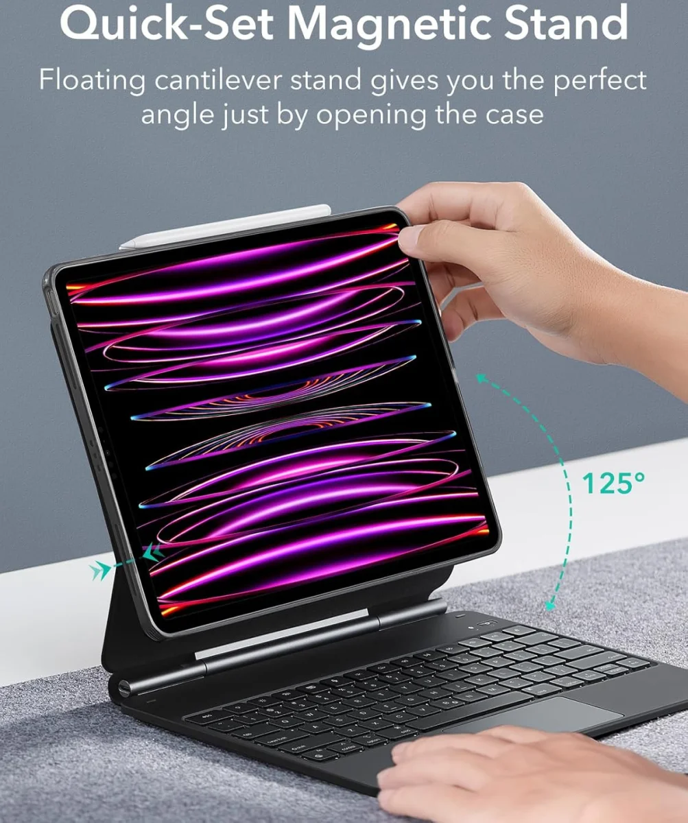 ESR Rebound Magnetic 360 iPad Pro 12.9 (2022-2018) Toetsenbord Hoes Zwart afbeelding 6