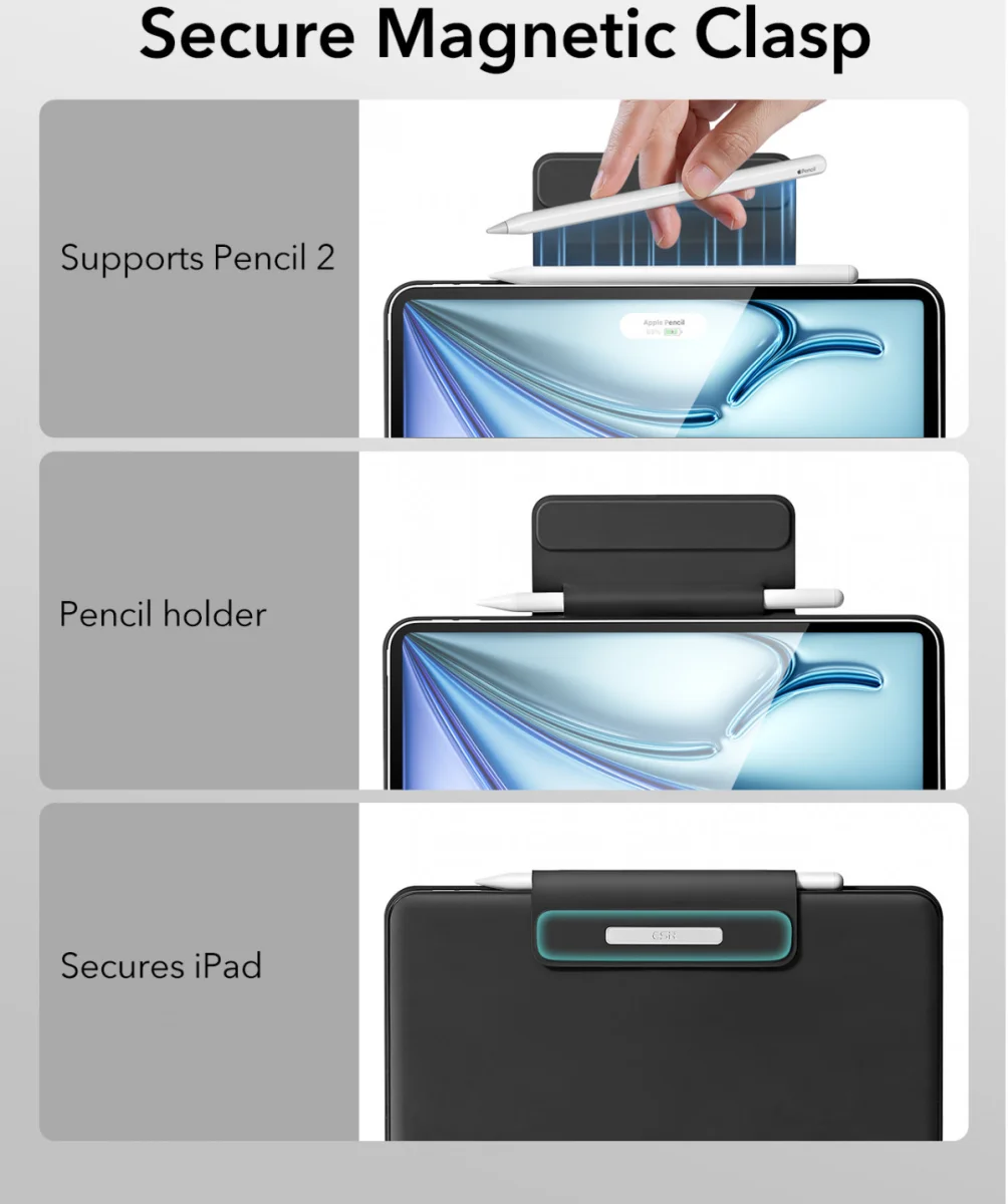 ESR Rebound Magnetic iPad Air 13 (24/25)/Pro 12.9 Toetsenbord Hoes Zwart afbeelding 8