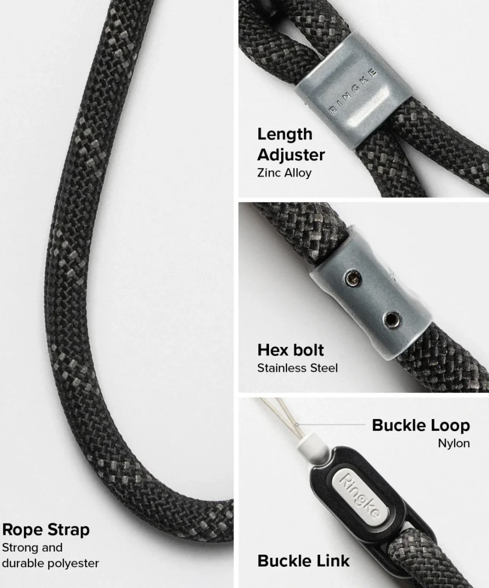 Ringke Rope Hand Strap - Universeel Telefoonkoord / Polsband Zwart afbeelding 10