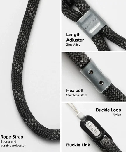 Ringke Rope Hand Strap - Universeel Telefoonkoord / Polsband Zwart afbeelding 10