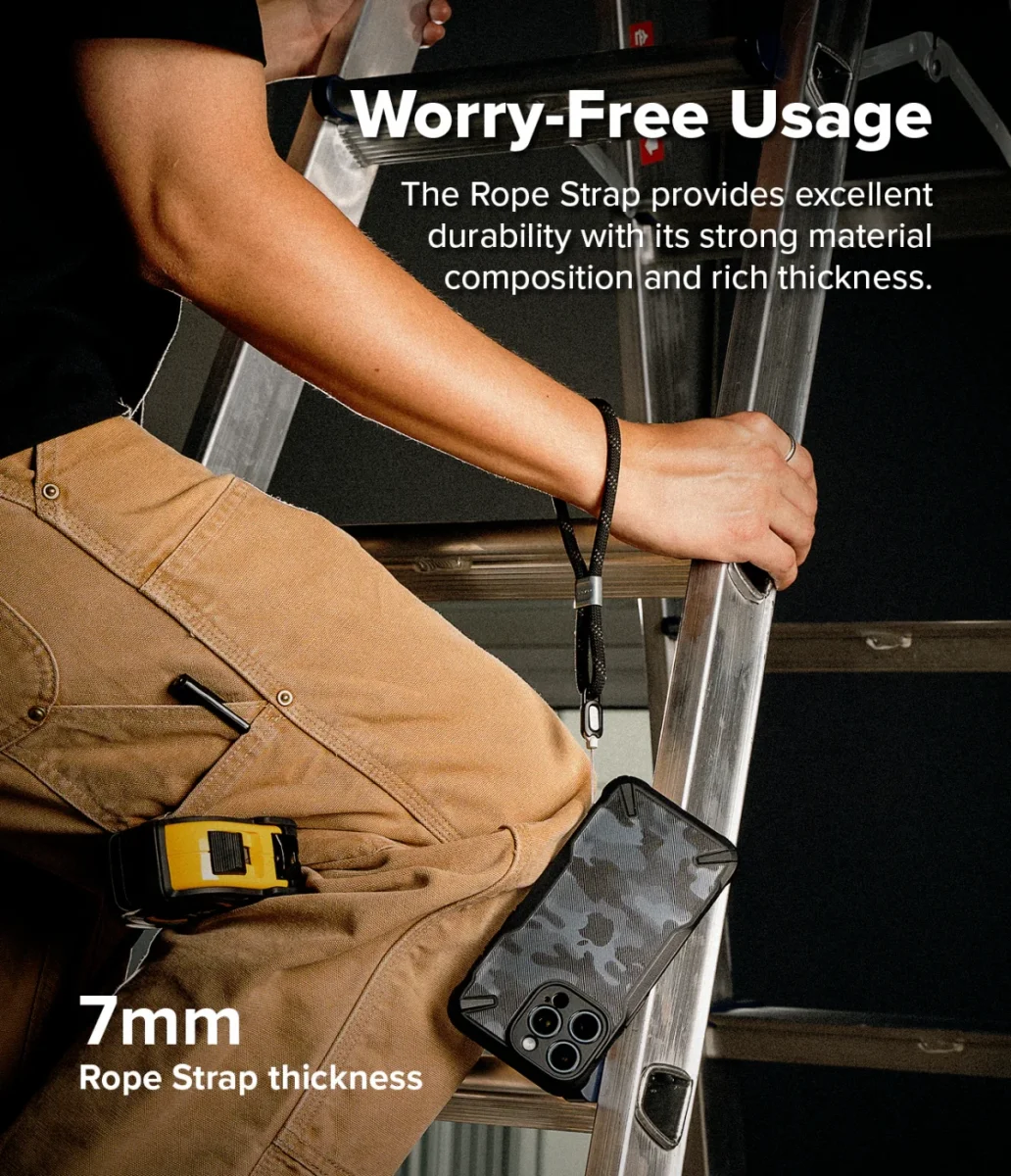 Ringke Rope Hand Strap - Universeel Telefoonkoord / Polsband Zwart afbeelding 4