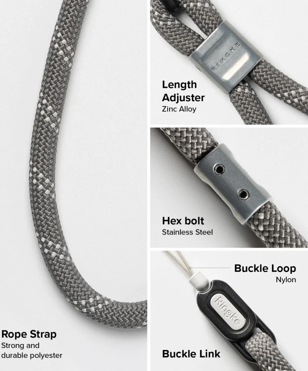 Ringke Rope Hand Strap - Universeel Telefoonkoord / Polsband Grijs afbeelding 9