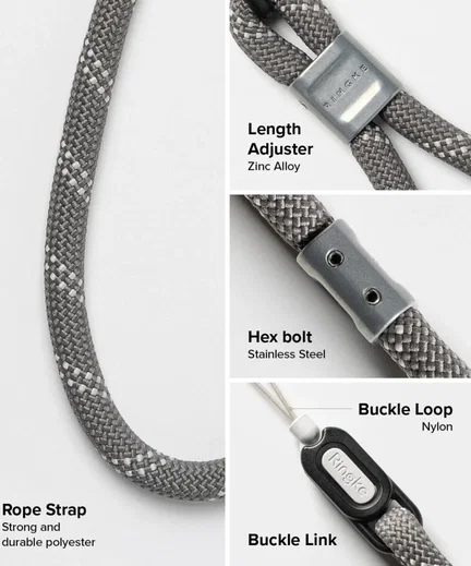 Ringke Rope Hand Strap - Universeel Telefoonkoord / Polsband Grijs afbeelding 9
