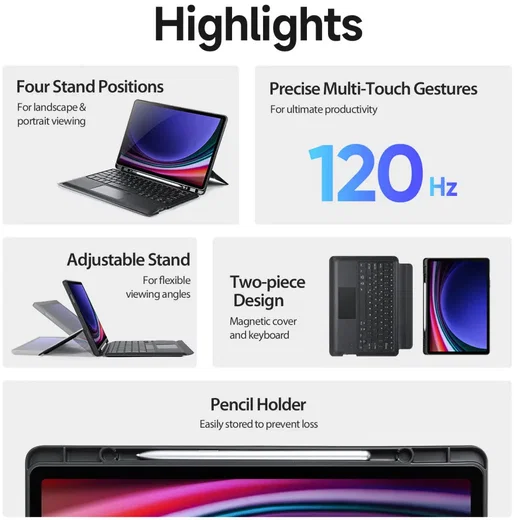 Dux Ducis Samsung Galaxy Tab S10+/ S9+/ S9 FE+/ Hoes Bluetooth Toetsenbord Zwart afbeelding 2