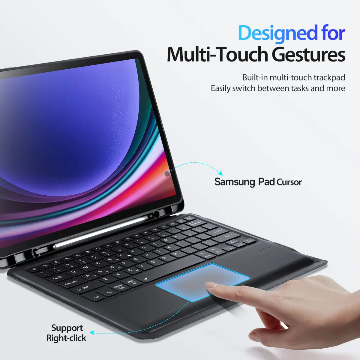 Dux Ducis Samsung Galaxy Tab S10+/ S9+/ S9 FE+/ Hoes Bluetooth Toetsenbord Zwart afbeelding 7
