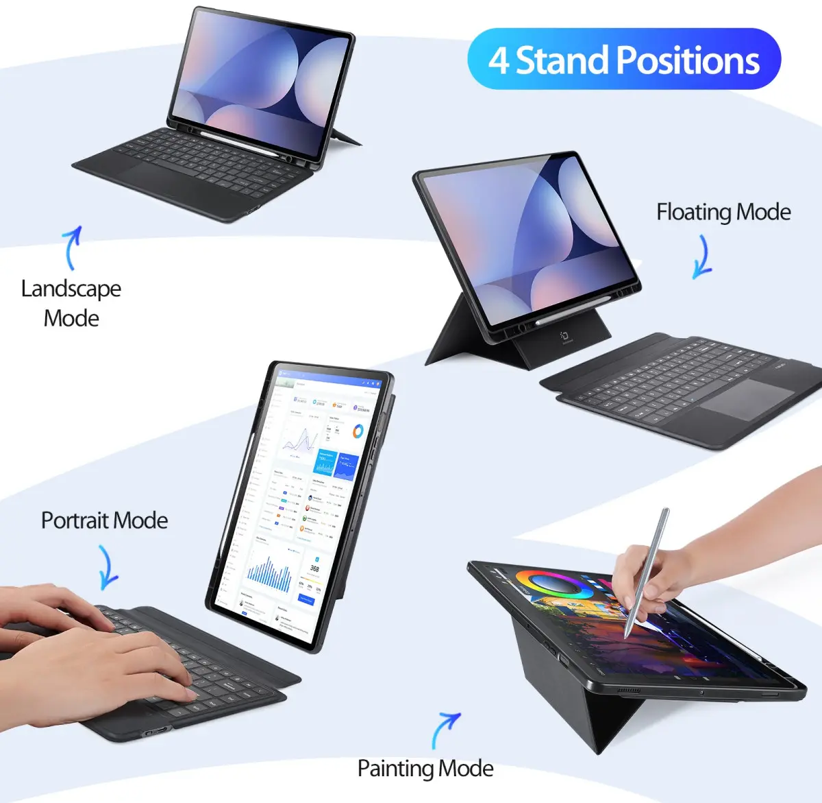 Dux Ducis Samsung Galaxy Tab S10 / S9 / S8 Ultra Hoes met Toetsenbord Zwart afbeelding 6