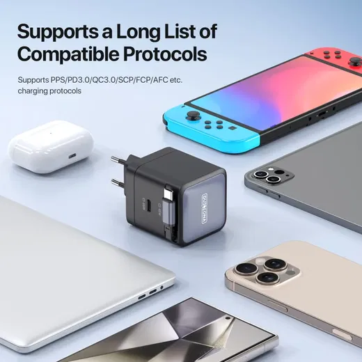 Duzzona T10 GaN 65W Snellader met ingebouwde Uittrekbare USB-C Kabel Zwart afbeelding 4