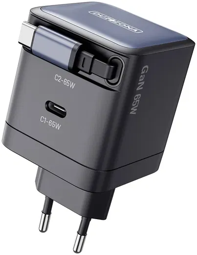 Duzzona T10 GaN 65W Snellader met ingebouwde Uittrekbare USB-C Kabel Zwart afbeelding 3