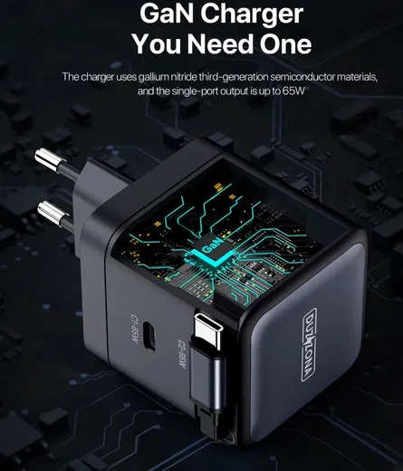 Duzzona T10 GaN 65W Snellader met ingebouwde Uittrekbare USB-C Kabel Zwart afbeelding 8