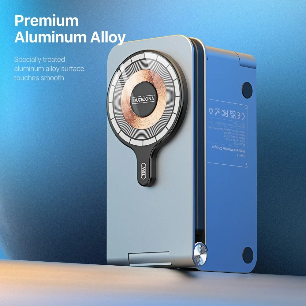 Duzzona 3-in-1 MagSafe Oplader iPhone/AirPods (Pro)/Apple Watch Opvouwbaar Grijs afbeelding 7