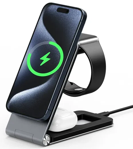 Duzzona 3-in-1 MagSafe Oplader iPhone/AirPods (Pro)/Apple Watch Opvouwbaar Grijs afbeelding 8