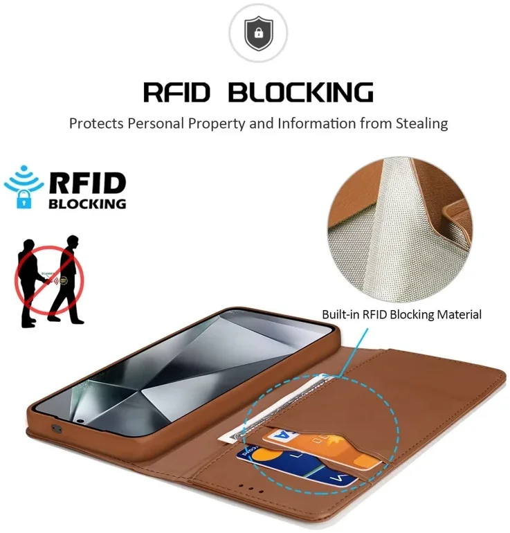 Dux Ducis Hivo Samsung Galaxy S25 Ultra Hoesje RFID Book Case Bruin afbeelding 3
