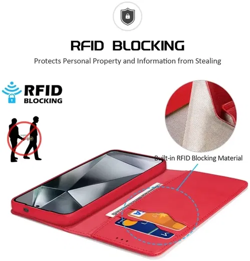 Dux Ducis Hivo Samsung Galaxy S25 Ultra Hoesje RFID Book Case Rood afbeelding 3