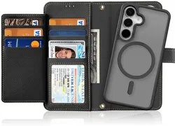 Dux Ducis Lawa Samsung Galaxy S25 Hoesje 2-in-1 Wallet Book Case MagSafe Zwart afbeelding