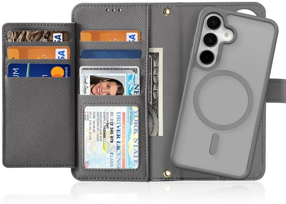 Dux Ducis Lawa Samsung Galaxy S25 Hoesje 2-in-1 Wallet Book Case MagSafe Grijs afbeelding 1