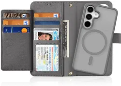 Dux Ducis Lawa Samsung Galaxy S25 Hoesje 2-in-1 Wallet Book Case MagSafe Grijs afbeelding