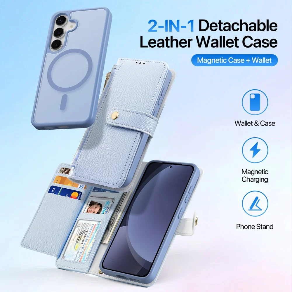 Dux Ducis Lawa Samsung Galaxy S25 Hoesje 2-in-1 Wallet Book Case MagSafe Blauw afbeelding 3