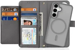 Dux Ducis Lawa Samsung S25 Plus Hoes 2-in-1 Wallet Book Case MagSafe / Qi2 Grijs afbeelding