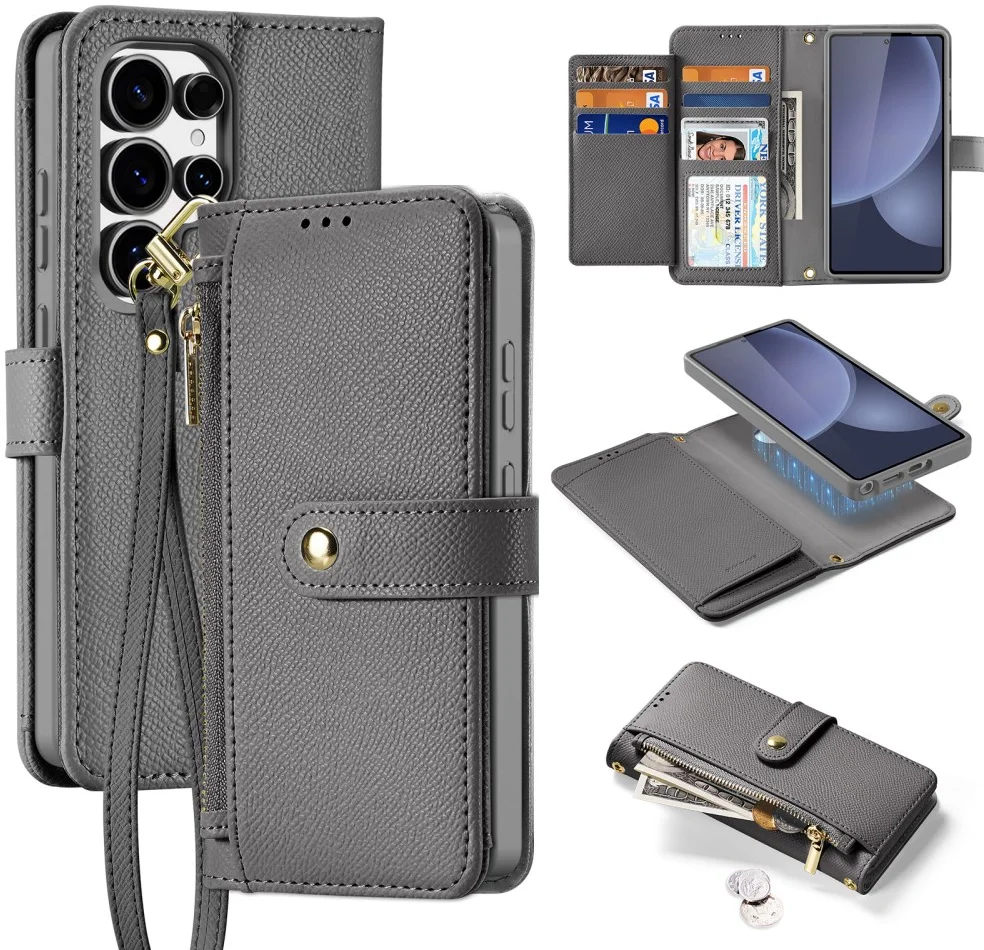 Dux Ducis Lawa Samsung S25 Ultra Hoesje 2-in-1 Wallet Book Case MagSafe Grijs afbeelding 2