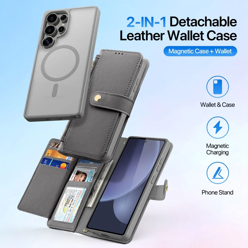 Dux Ducis Lawa Samsung S25 Ultra Hoesje 2-in-1 Wallet Book Case MagSafe Grijs afbeelding 5