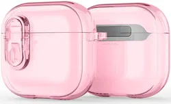 Dux Ducis PECL AirPods 4 Hoesje met Aluminum Haak Transparant Roze afbeelding