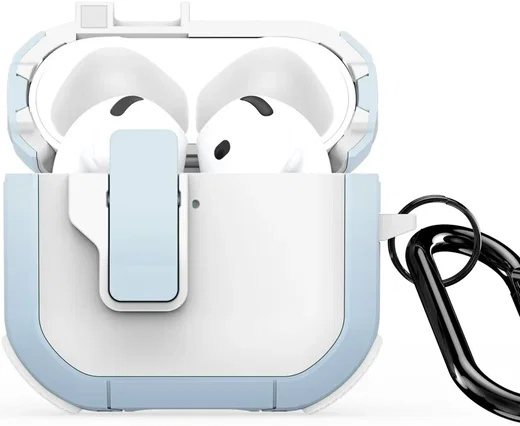 Dux Ducis PECP AirPods 4 Hoesje met Aluminum Haak Wit Blauw afbeelding 2