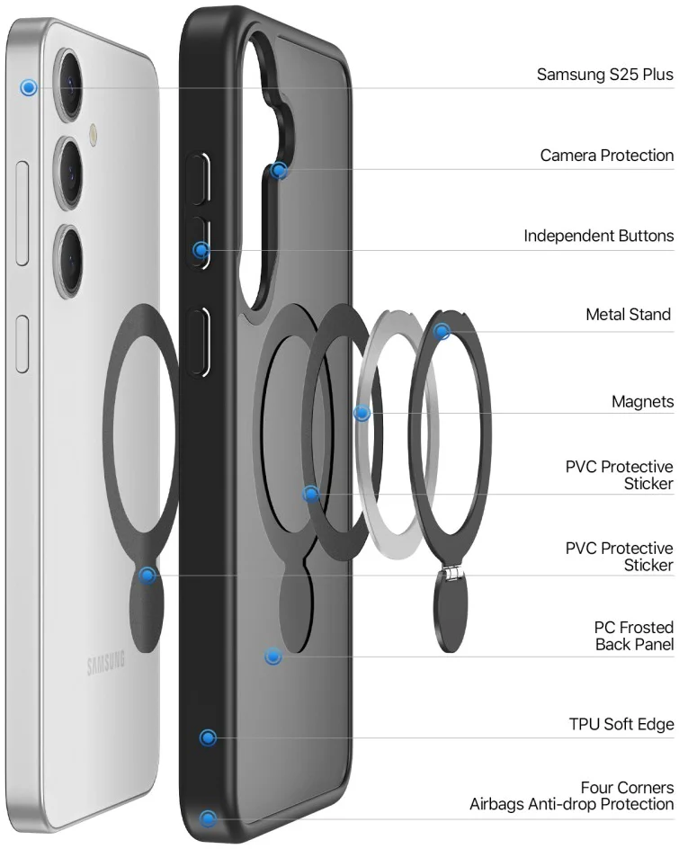 Dux Ducis Yind Samsung Galaxy S25 Plus Hoesje 360° MagSafe / Qi2 Stand Zwart afbeelding 8