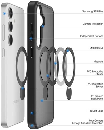 Dux Ducis Yind Samsung Galaxy S25 Plus Hoesje 360° MagSafe / Qi2 Stand Zwart afbeelding 8