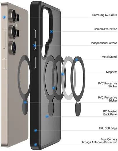 Dux Ducis Yind Samsung Galaxy S25 Ultra Hoesje 360° MagSafe / Qi2 Stand Zwart afbeelding 8