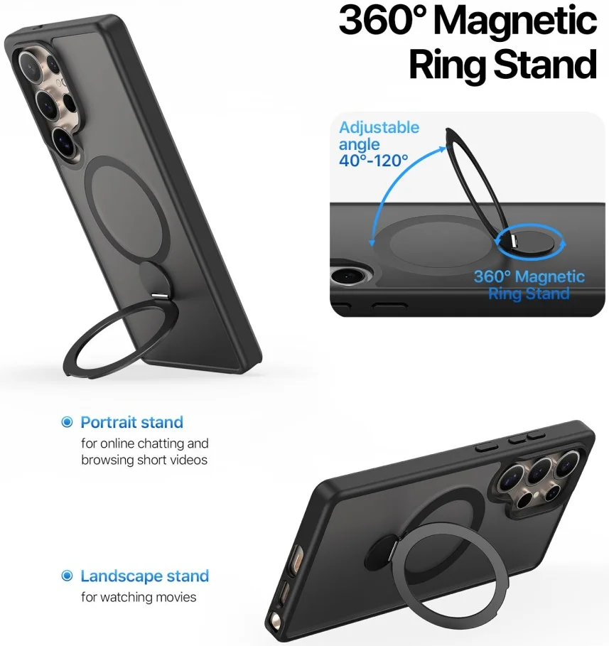 Dux Ducis Yind Samsung Galaxy S25 Ultra Hoesje 360° MagSafe / Qi2 Stand Zwart afbeelding 3