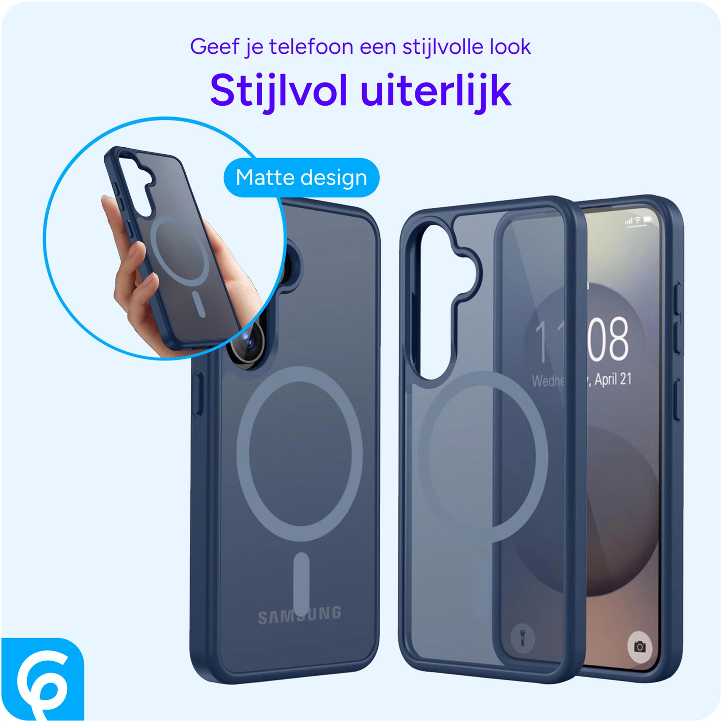Samsung Galaxy S25 Hoesje met MagSafe / Qi2 Back Cover Matte Donkerblauw afbeelding 5