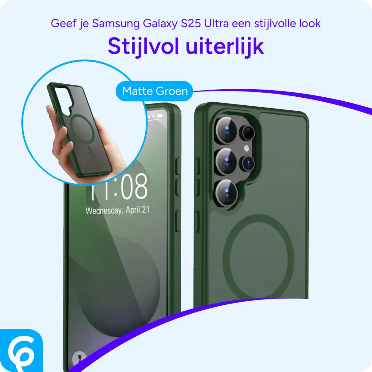 Samsung Galaxy S25 Ultra Hoesje met MagSafe / Qi2 Back Cover Matte Groen afbeelding 4