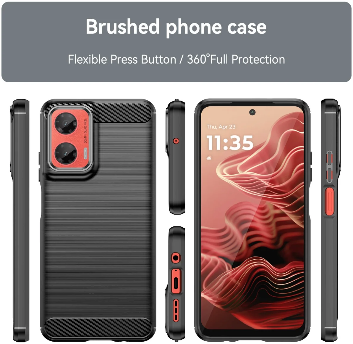 Motorola Moto G35 Hoesje Geborsteld TPU Flexibele Back Cover Zwart afbeelding 7