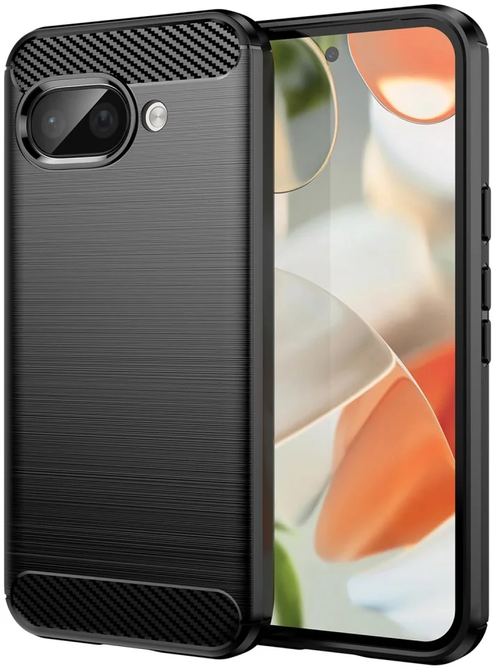 Google Pixel 9a Hoesje Geborsteld TPU Flexibele Back Cover Zwart afbeelding 1