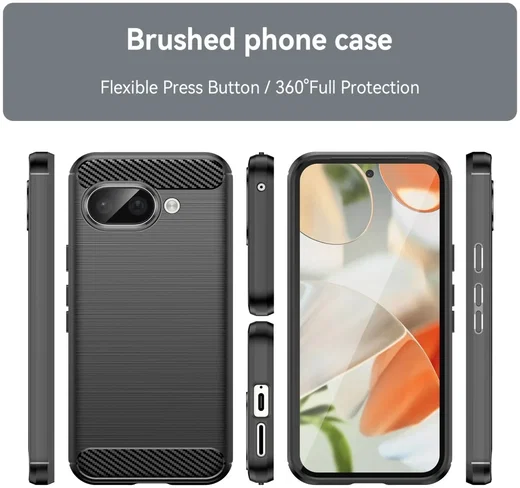 Google Pixel 9a Hoesje Geborsteld TPU Flexibele Back Cover Zwart afbeelding 4