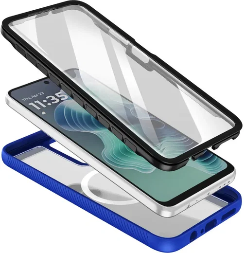Motorola Moto G35 Hoesje Full Protect 360° Cover met MagSafe Blauw afbeelding 2