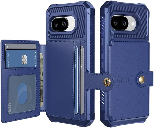 Google Pixel 9a Hoesje 3-in-1 Pasjes Portemonnee Back Cover Blauw afbeelding 1