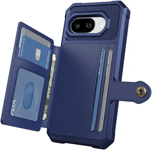 Google Pixel 9a Hoesje 3-in-1 Pasjes Portemonnee Back Cover Blauw afbeelding 2
