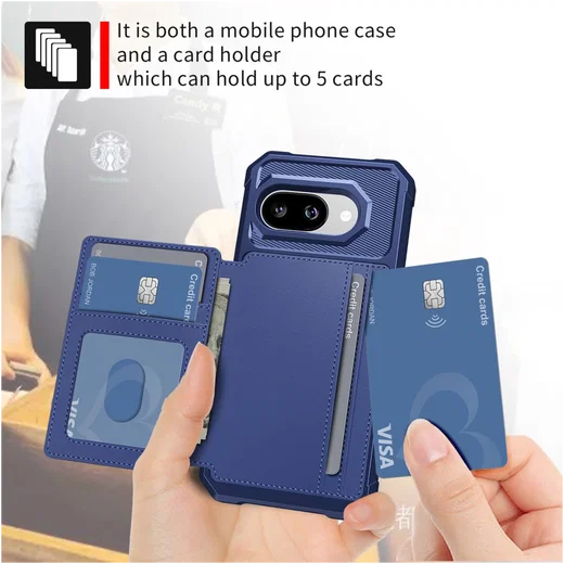 Google Pixel 9a Hoesje 3-in-1 Pasjes Portemonnee Back Cover Blauw afbeelding 4
