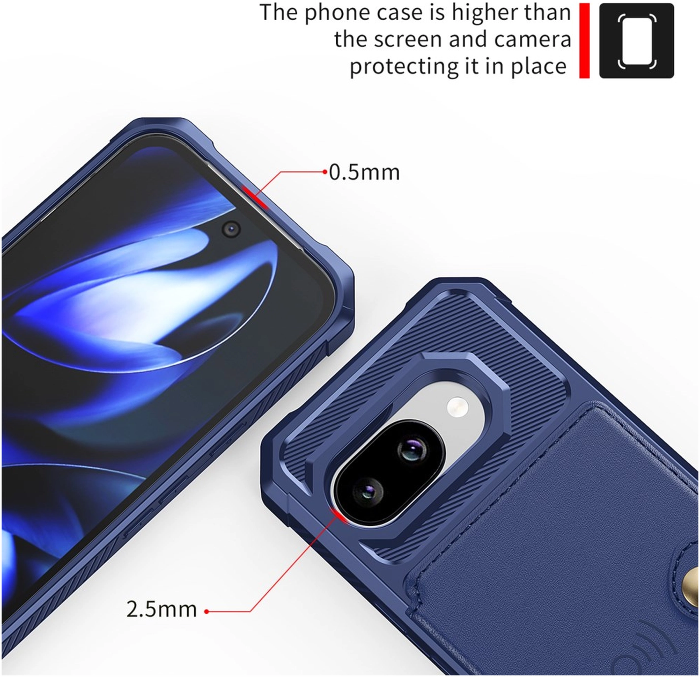 Google Pixel 9a Hoesje 3-in-1 Pasjes Portemonnee Back Cover Blauw afbeelding 7