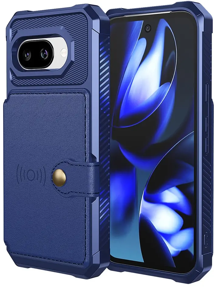 Google Pixel 9a TPU Back Cover met Kunstleren Wallet Blauw afbeelding 2