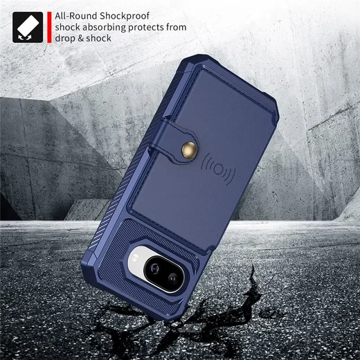 Google Pixel 9a TPU Back Cover met Kunstleren Wallet Blauw afbeelding 3