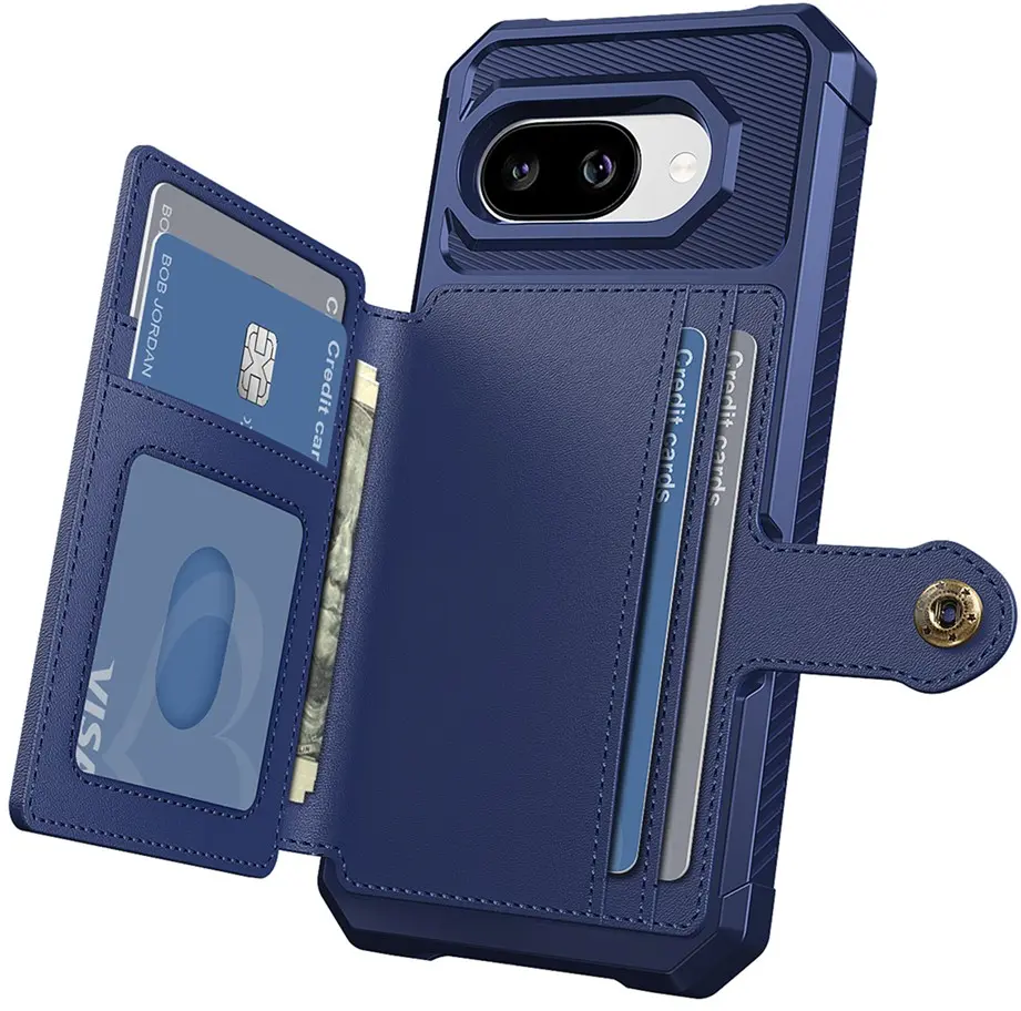 Google Pixel 9a TPU Back Cover met Kunstleren Wallet Blauw afbeelding 8