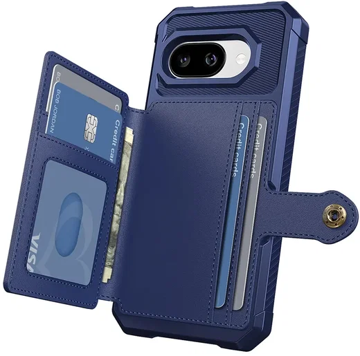 Google Pixel 9a TPU Back Cover met Kunstleren Wallet Blauw afbeelding 8