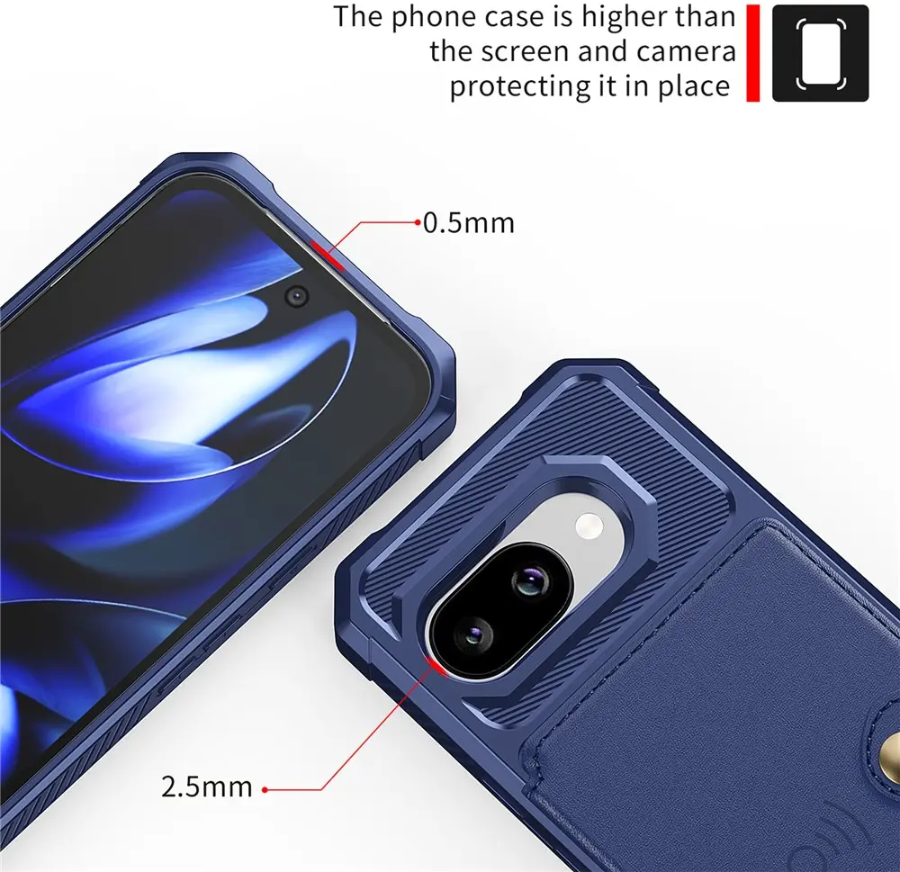 Google Pixel 9a TPU Back Cover met Kunstleren Wallet Blauw afbeelding 6