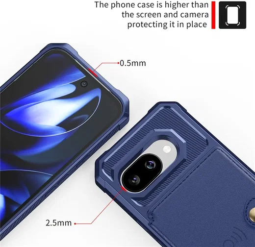 Google Pixel 9a TPU Back Cover met Kunstleren Wallet Blauw afbeelding 6