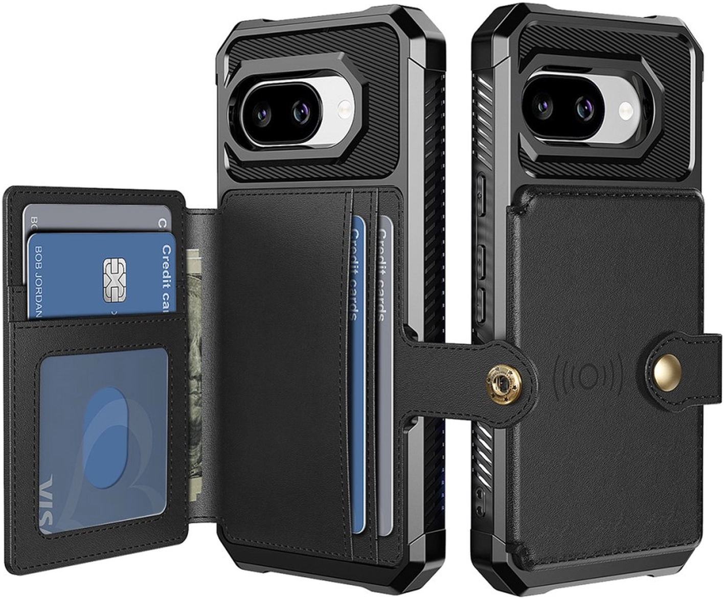 Google Pixel 9a Hoesje 3-in-1 Pasjes Portemonnee Back Cover Zwart afbeelding 1