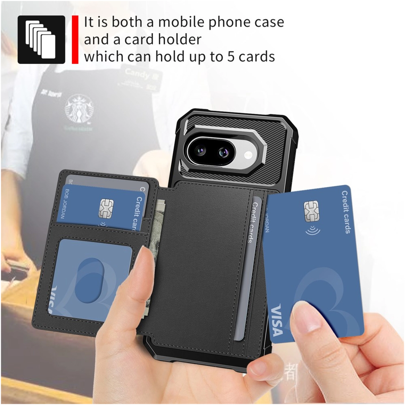 Google Pixel 9a Hoesje 3-in-1 Pasjes Portemonnee Back Cover Zwart afbeelding 6